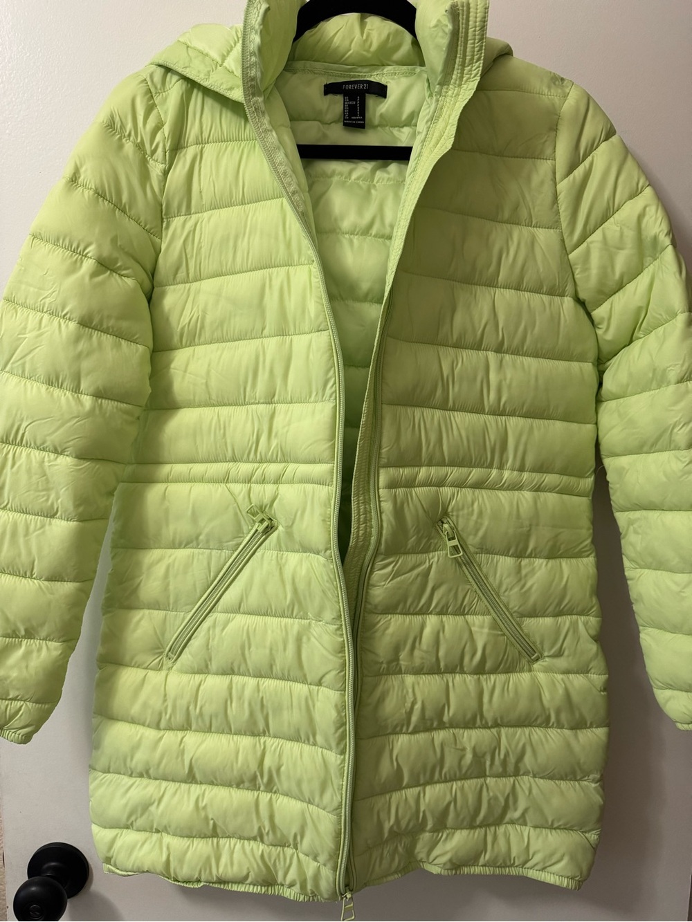 Forever 21 Kids Lime Green Quilted Hooded Puffer Coat